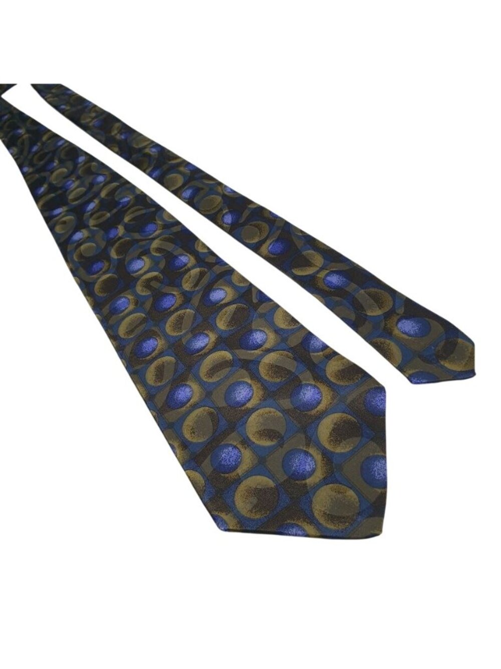 Villa Bugatti Mens Tie Geometric Circles Pattern Blue Gold Silk Made In Italy